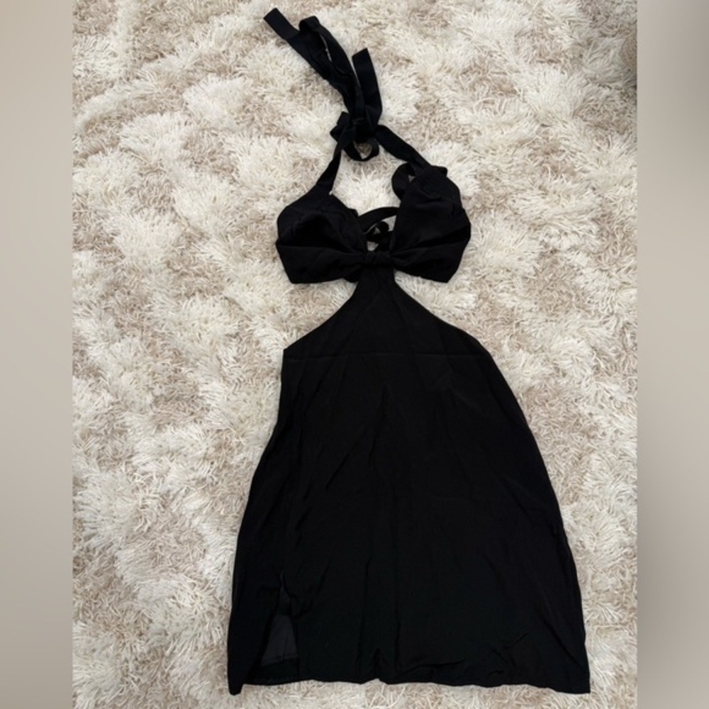 SHEIN Black Halter Cut-Out Mini Dress Open Back Slit - NWOT - Picture 1 of 5